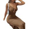 imageLYANER Womens Tie Knot Cut Out Side Split Hem Sleeveless Knit Bodycon Maxi DressBrown