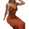 imageLYANER Womens Tie Knot Cut Out Side Split Hem Sleeveless Knit Bodycon Maxi DressCaramel