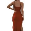 imageLYANER Womens Tie Knot Cut Out Side Split Hem Sleeveless Knit Bodycon Maxi DressCaramel