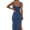 imageLYANER Womens Tie Knot Cut Out Side Split Hem Sleeveless Knit Bodycon Maxi DressDark Blue