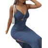 imageLYANER Womens Tie Knot Cut Out Side Split Hem Sleeveless Knit Bodycon Maxi DressDark Blue