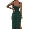 imageLYANER Womens Tie Knot Cut Out Side Split Hem Sleeveless Knit Bodycon Maxi DressDark Green