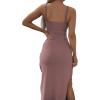 imageLYANER Womens Tie Knot Cut Out Side Split Hem Sleeveless Knit Bodycon Maxi DressDusty Pink