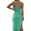 imageLYANER Womens Tie Knot Cut Out Side Split Hem Sleeveless Knit Bodycon Maxi DressGreen