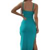 imageLYANER Womens Tie Knot Cut Out Side Split Hem Sleeveless Knit Bodycon Maxi DressLake Green