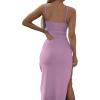 imageLYANER Womens Tie Knot Cut Out Side Split Hem Sleeveless Knit Bodycon Maxi DressLight Purple
