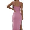 imageLYANER Womens Tie Knot Cut Out Side Split Hem Sleeveless Knit Bodycon Maxi DressPink