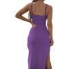 imageLYANER Womens Tie Knot Cut Out Side Split Hem Sleeveless Knit Bodycon Maxi DressPurple