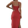 imageLYANER Womens Tie Knot Cut Out Side Split Hem Sleeveless Knit Bodycon Maxi DressRed