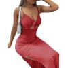 imageLYANER Womens Tie Knot Cut Out Side Split Hem Sleeveless Knit Bodycon Maxi DressRed
