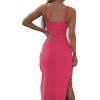 imageLYANER Womens Tie Knot Cut Out Side Split Hem Sleeveless Knit Bodycon Maxi DressRose