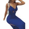 imageLYANER Womens Tie Knot Cut Out Side Split Hem Sleeveless Knit Bodycon Maxi DressRoyal Blue