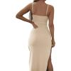 imageLYANER Womens Tie Knot Cut Out Side Split Hem Sleeveless Knit Bodycon Maxi DressSolid Beige