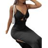 imageLYANER Womens Tie Knot Cut Out Side Split Hem Sleeveless Knit Bodycon Maxi DressSolid Black