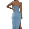 imageLYANER Womens Tie Knot Cut Out Side Split Hem Sleeveless Knit Bodycon Maxi DressSolid Blue