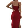 imageLYANER Womens Tie Knot Cut Out Side Split Hem Sleeveless Knit Bodycon Maxi DressWine Red