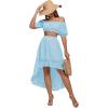 imageLYANER Womens Two Piece Outfit Dress Off The Shoulder Crop Top High Waist Ruffle Midi Skirt Set Sky Blue Small