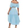 imageLYANER Womens Two Piece Outfit Dress Off The Shoulder Crop Top High Waist Ruffle Midi Skirt Set Sky Blue Small