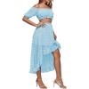 imageLYANER Womens Two Piece Outfit Dress Off The Shoulder Crop Top High Waist Ruffle Midi Skirt Set Sky Blue Small