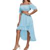 imageLYANER Womens Two Piece Outfit Dress Off The Shoulder Crop Top High Waist Ruffle Midi Skirt Set Sky Blue Small