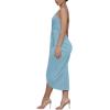 imageLYANER Womens V Neck Ruched Wrap Slit Hem Sleeveless Spaghetti Strap Midi Bodycon DressAzure
