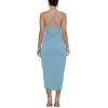 imageLYANER Womens V Neck Ruched Wrap Slit Hem Sleeveless Spaghetti Strap Midi Bodycon DressAzure