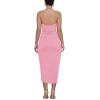 imageLYANER Womens V Neck Ruched Wrap Slit Hem Sleeveless Spaghetti Strap Midi Bodycon DressBaby Pink