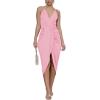 imageLYANER Womens V Neck Ruched Wrap Slit Hem Sleeveless Spaghetti Strap Midi Bodycon DressBaby Pink