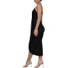 imageLYANER Womens V Neck Ruched Wrap Slit Hem Sleeveless Spaghetti Strap Midi Bodycon DressBlack