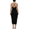imageLYANER Womens V Neck Ruched Wrap Slit Hem Sleeveless Spaghetti Strap Midi Bodycon DressBlack