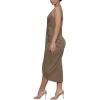 imageLYANER Womens V Neck Ruched Wrap Slit Hem Sleeveless Spaghetti Strap Midi Bodycon DressBrown