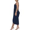 imageLYANER Womens V Neck Ruched Wrap Slit Hem Sleeveless Spaghetti Strap Midi Bodycon DressDark Blue