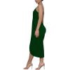imageLYANER Womens V Neck Ruched Wrap Slit Hem Sleeveless Spaghetti Strap Midi Bodycon DressDark Green