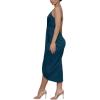 imageLYANER Womens V Neck Ruched Wrap Slit Hem Sleeveless Spaghetti Strap Midi Bodycon DressDark Teal