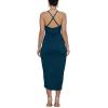 imageLYANER Womens V Neck Ruched Wrap Slit Hem Sleeveless Spaghetti Strap Midi Bodycon DressDark Teal