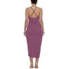 imageLYANER Womens V Neck Ruched Wrap Slit Hem Sleeveless Spaghetti Strap Midi Bodycon DressDusty Purple