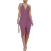 imageLYANER Womens V Neck Ruched Wrap Slit Hem Sleeveless Spaghetti Strap Midi Bodycon DressDusty Purple