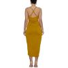 imageLYANER Womens V Neck Ruched Wrap Slit Hem Sleeveless Spaghetti Strap Midi Bodycon DressGinger