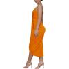 imageLYANER Womens V Neck Ruched Wrap Slit Hem Sleeveless Spaghetti Strap Midi Bodycon DressOrange