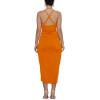 imageLYANER Womens V Neck Ruched Wrap Slit Hem Sleeveless Spaghetti Strap Midi Bodycon DressOrange