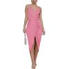 imageLYANER Womens V Neck Ruched Wrap Slit Hem Sleeveless Spaghetti Strap Midi Bodycon DressPink