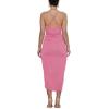 imageLYANER Womens V Neck Ruched Wrap Slit Hem Sleeveless Spaghetti Strap Midi Bodycon DressPink