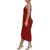 imageLYANER Womens V Neck Ruched Wrap Slit Hem Sleeveless Spaghetti Strap Midi Bodycon DressRed