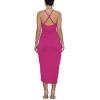 imageLYANER Womens V Neck Ruched Wrap Slit Hem Sleeveless Spaghetti Strap Midi Bodycon DressRose