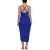 imageLYANER Womens V Neck Ruched Wrap Slit Hem Sleeveless Spaghetti Strap Midi Bodycon DressRoyal Blue