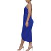 imageLYANER Womens V Neck Ruched Wrap Slit Hem Sleeveless Spaghetti Strap Midi Bodycon DressRoyal Blue