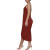 imageLYANER Womens V Neck Ruched Wrap Slit Hem Sleeveless Spaghetti Strap Midi Bodycon DressWine Red