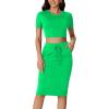 imageLYANER Womens 2 Piece Outfits Crew Neck Short Sleeve Crop Tee Top and Bodycon Midi Skirt SetGreen