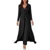 imageLYANER Womens 2 Pieces Outfits Twist Knot High Slit Front Long Sleeve Pants SetsBlack