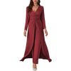 imageLYANER Womens 2 Pieces Outfits Twist Knot High Slit Front Long Sleeve Pants SetsRed